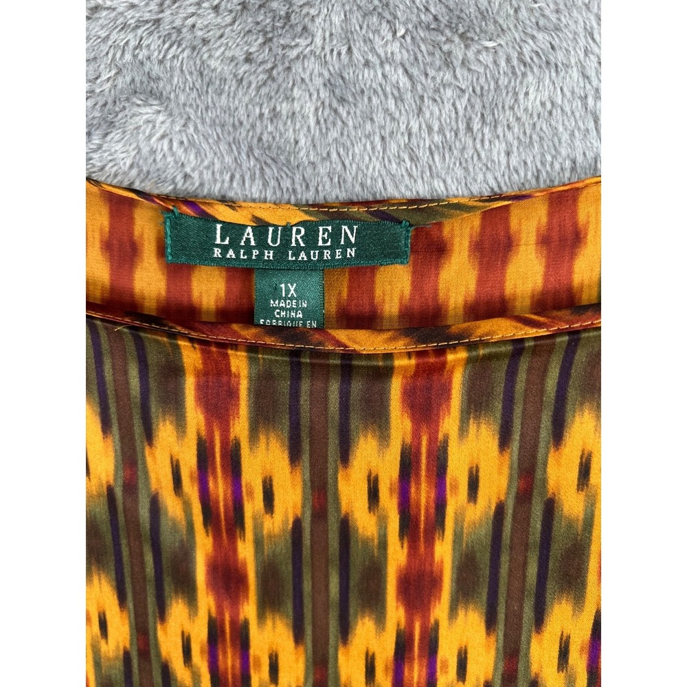 Lauren Ralph Lauren Silk Tunic Top 1X Orange Patchwork Kente Inspired Blouse - Picture 6 of 7